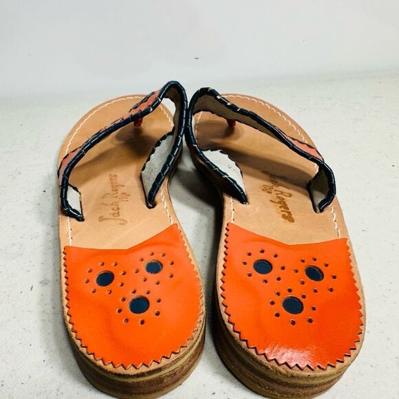 Jack Rogers Flat Orange UVA Leather Palm Beach Navajo Hampton Sandals Womens 8 - Picture 4 of 6